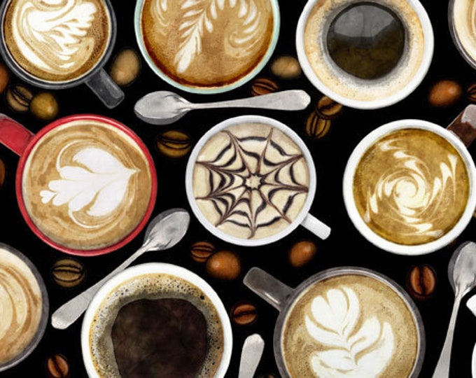 Quilting Treasures Barista Coffee Mugs Premium Quality 100% Cotton Fabric (QT246XX)