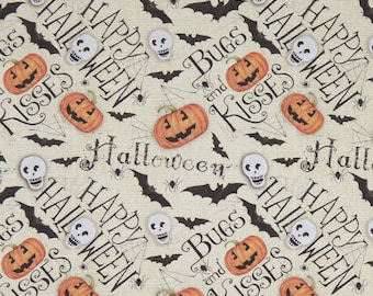 Springs Creative Halloween Bugs and Kisses Tan Premium Quality 100% Cotton Fabric (SC121XX)