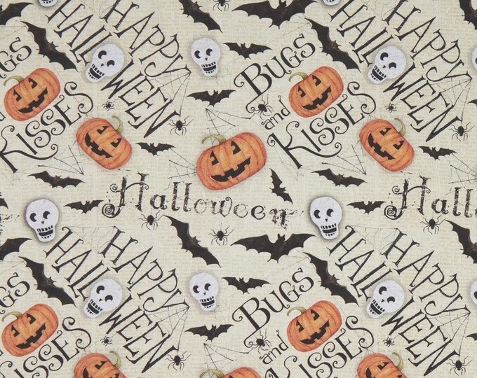Springs Creative Halloween Bugs and Kisses Tan Premium Quality 100% Cotton Fabric (SC121XX)