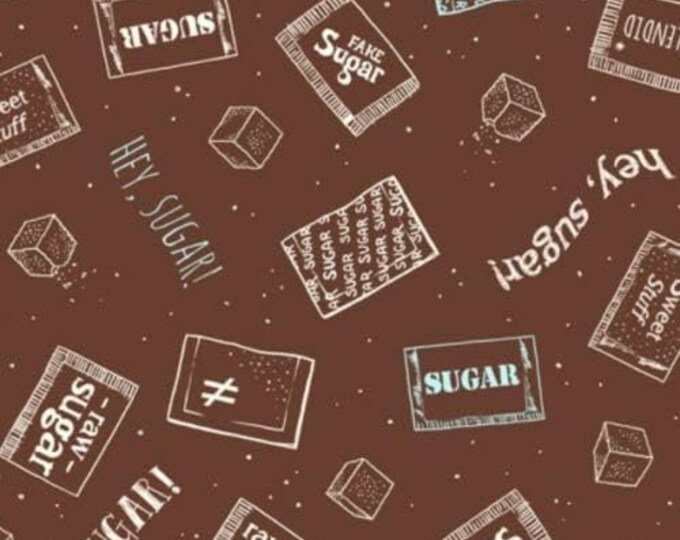 Quilting Treasures CAF-Fiend Coffee Sugar Packets Brown Premium Quality 100% Cotton Fabric (QT669)