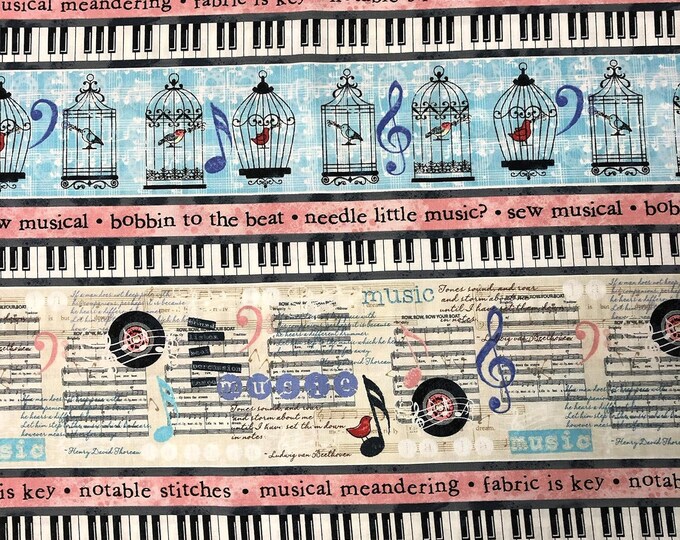 Timeless Treasures Row Needle Little Music Help Stripe Cream Premium Quality 100% Cotton Fabric (TT1061)