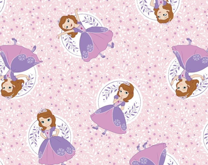 Camelot Fabrics Disney Sofia the First Poses in Light Pink Premium Quality 100% Cotton Fabric (CA756)