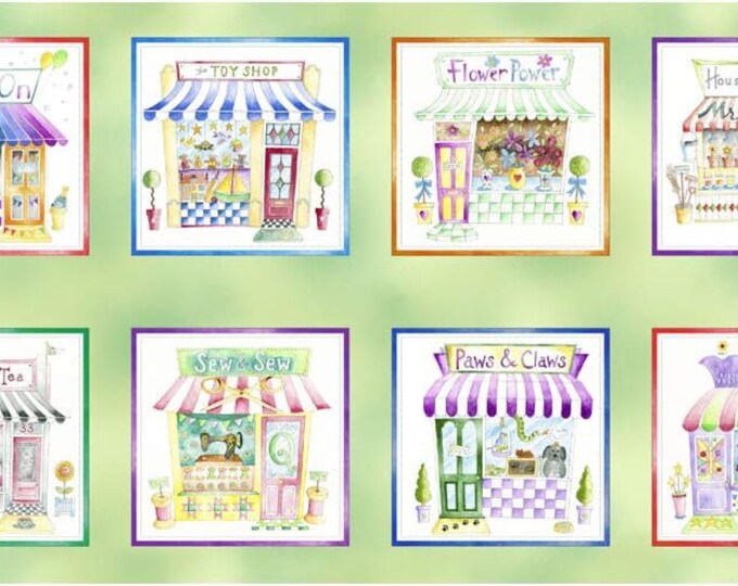 Quilting Treasures Shop Hop Storefront Picture Patches 24'' Panel Premium Quality 100% Cotton Fabric (QT1076)