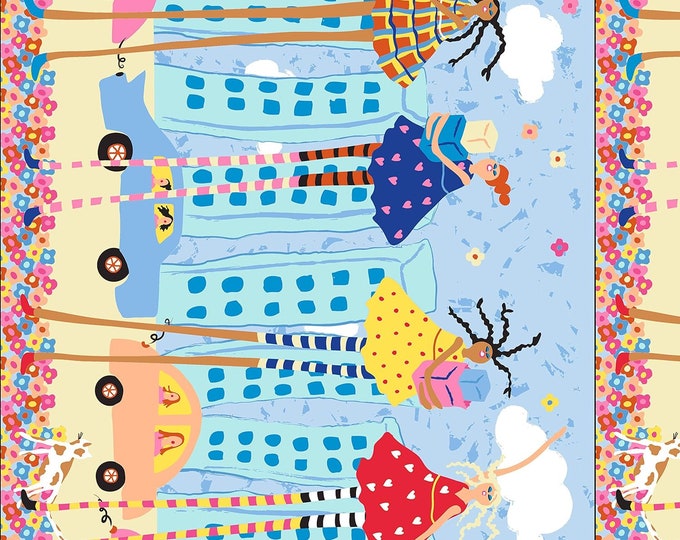 Quilting Treasures City Gals Tall Girl City Scenic Stripe Blue Premium Quality 100% Cotton Fabric (QT1228KK)