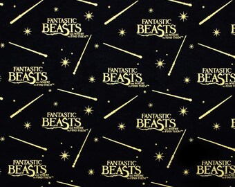 Camelot Fabrics Harry Potter Fantastic Beasts Logo Black Premium Quality 100% Cotton Fabric (CA917KK)