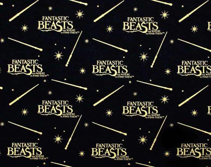 Camelot Fabrics Harry Potter Fantastic Beasts Logo Black Premium Quality 100% Cotton Fabric (CA917KK)