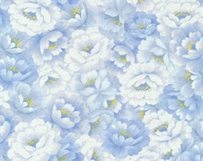 Fabri-Quilt Bristol Packed Roses Light Blue Premium Quality 100% Cotton Fabric (FQ93)