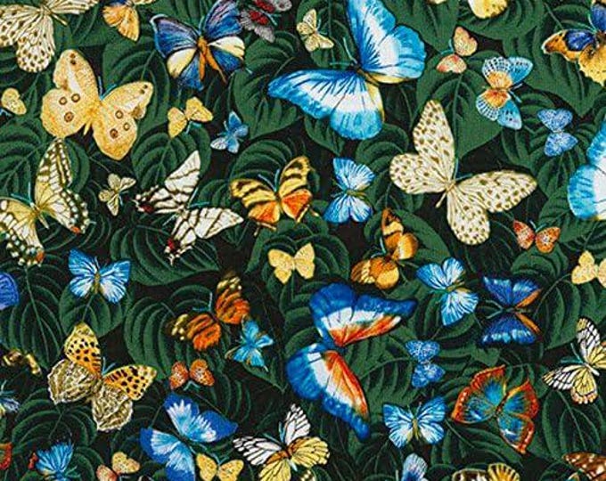 Timeless Treasures Garden Journal Floral Green Butterflies On Leaves Premium Quality 100% Cotton Fabric (TT435)