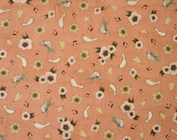 Quilting Treasures Lost Song Flower & Dove Toss Fabric, Coral Premium Quality 100% Cotton Fabric (QT806)