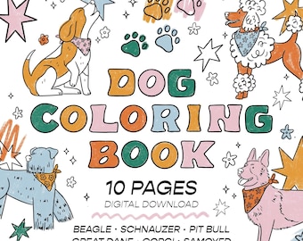 Dog Coloring Book - DIGITAL DOWNLOAD - Coloring pages, Printable, Relaxing activity book, Coloring pages for kids, Puppies, Cute Dogs