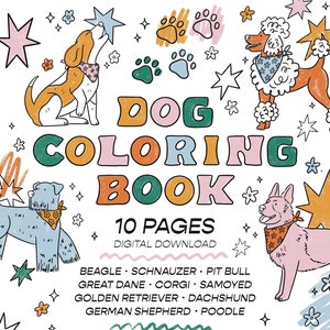 Libro para colorear de perros adorables: actividad relajante de 10 páginas (descarga digital)