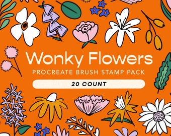 Wonky Flowers Procreate Brush Stamp Pack - 20 Pack