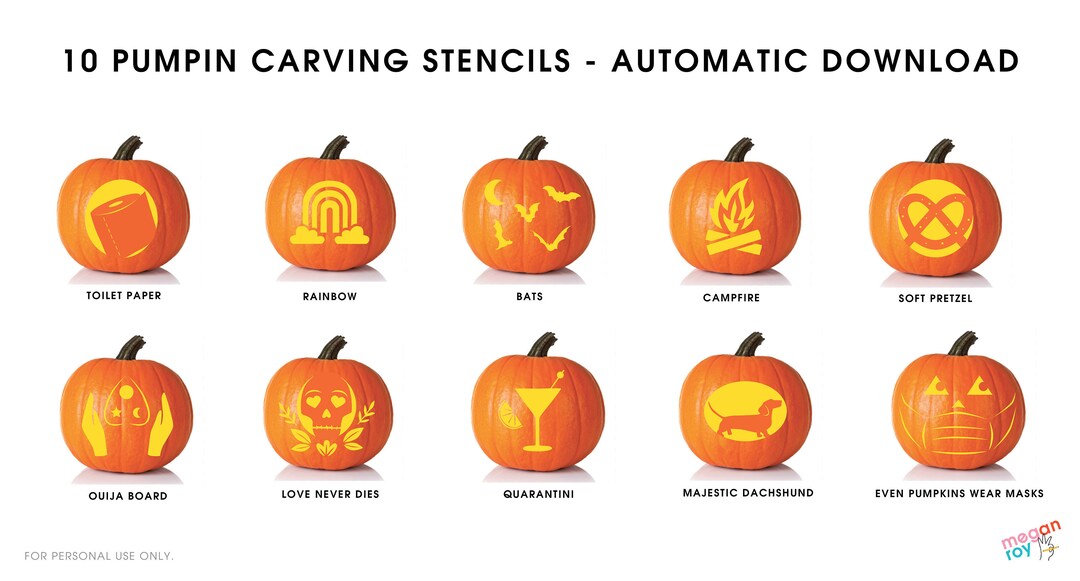 10 Pumpkin Carving Stencils, Pack #3 - Downloadable PDF, Pumpkin ...