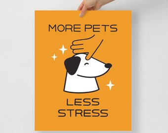 More Pets Less Stress Yellow Art Print