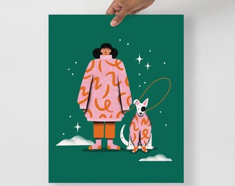 Matching Sweaters Girl & Dog - Green and Pink