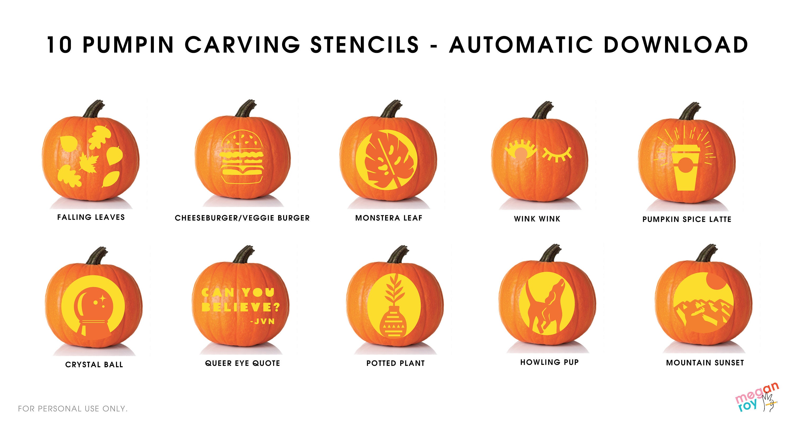 10 Pumpkin Carving Stencils 2018 Downloadable PDF Pumpkin Etsy