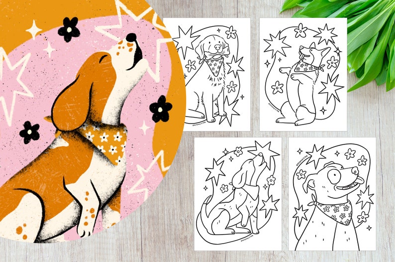 Cute Dogs Coloring Book – 10 Page Relaxing Activity (Digital Download) image 2