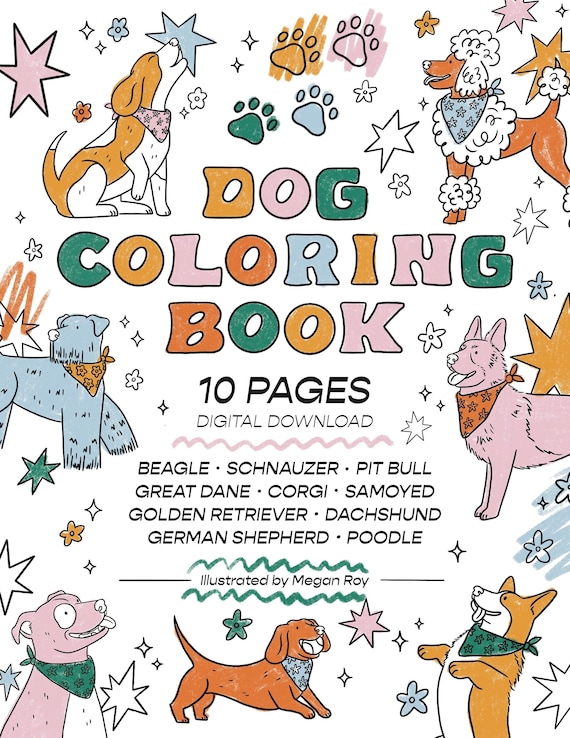 Dog Coloring Book - DIGITAL DOWNLOAD - Coloring pages, Printable, Relaxing activity book, Coloring pages for kids, Puppies, Cute Dogs
