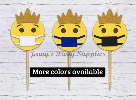6 12 Quarantine King Cupcake Toppers Face Mask Cupcake Toppers Quarantine Virtual Birthday Toppers Stay At Home Cake Topper Picks By Jenny S Party Supplies Catch My Party