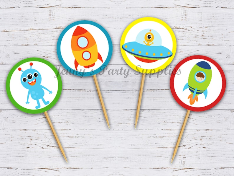 Alien Birthday Party Supplies and Decorations Outerspace Toppers 12 6 18 Alien Cupcake Toppers for Outer Space Theme Birthday Party