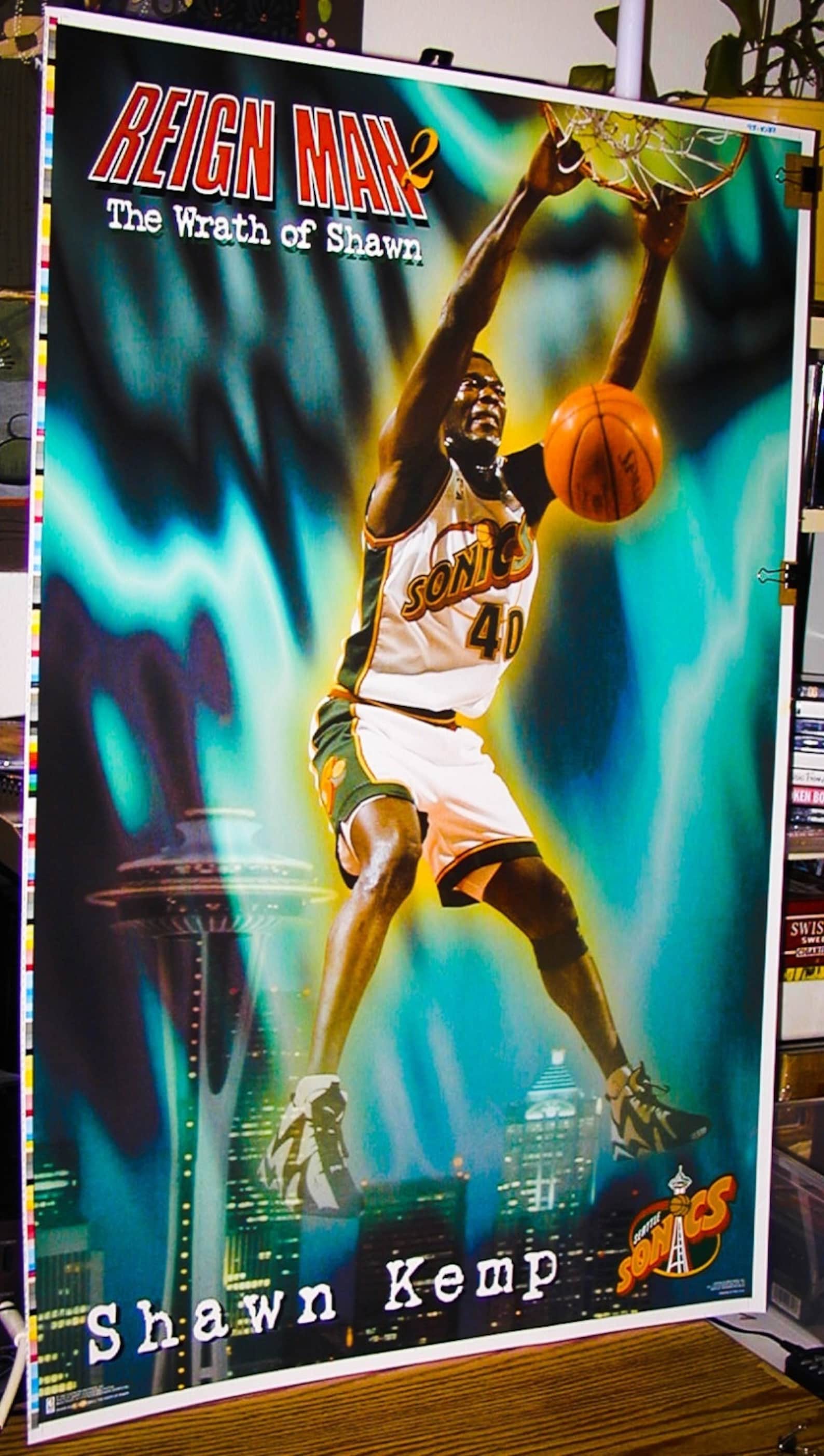 Shawn Kemp Reign Man 2 Seattle Supersonics Basketball 23x35 Inches Full