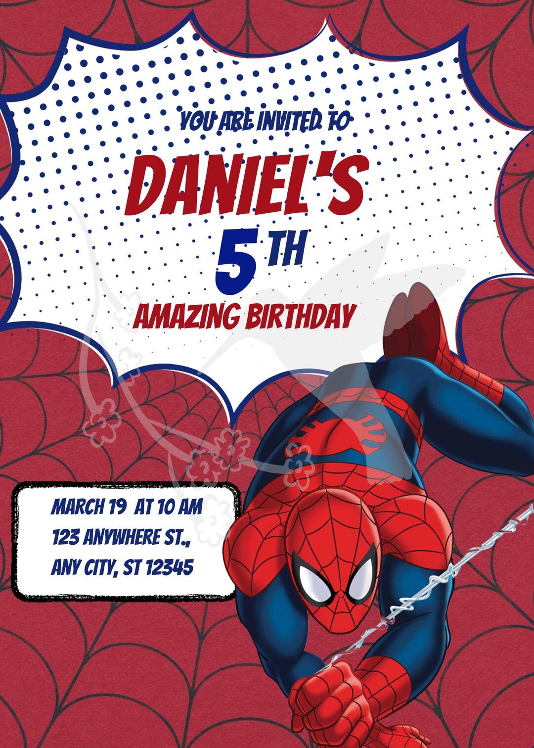 Spiderman Birthday Invitation, Editable Canva Template Etsy