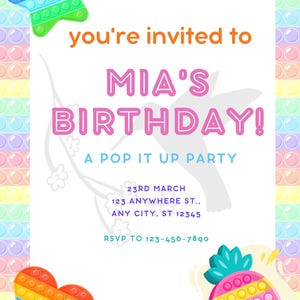 Pop It Birthday Invitation: Editable Canva Template (Digital Download)