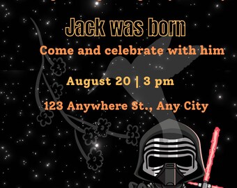 Kylo Star Wars Birthday Invitation, Editable Canva Template