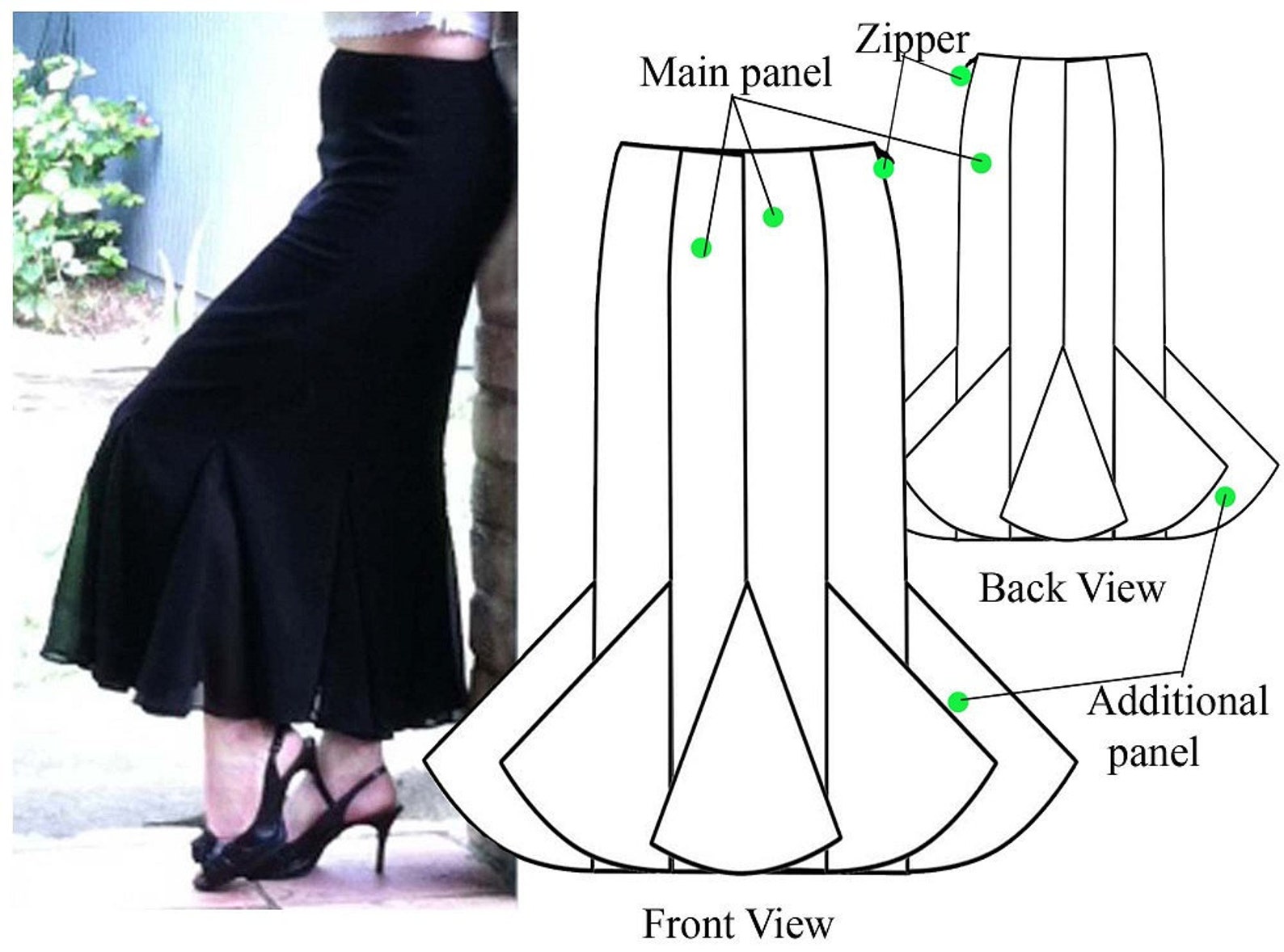 Gored Skirt PDF Sewing Pattern Godet Maxi Skirt Women's Sewing Pattern