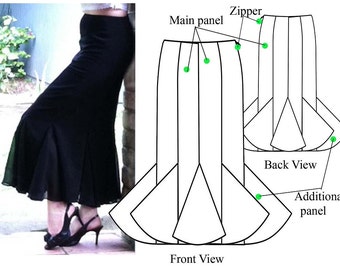 Gored skirt – PDF sewing pattern – Godet maxi skirt– Women's sewing pattern. Sizes 24, 26, 28, 30.