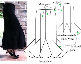 Gored skirt – PDF sewing pattern – Godet maxi skirt– Women's sewing pattern. Sizes 4, 6, 8, 10.