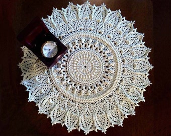 Crochet Doily Cream – 14.5” Diameter – Round Lace Doily – Crochet Table Topper – Centerpiece –Textured Doily 3D - Gift Idea.