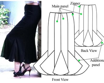 Gored skirt – PDF sewing pattern – Godet maxi skirt– Women's sewing pattern. Sizes 16, 18, 20, 22.