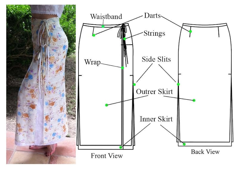 Double Wrap Straight Maxi Skirt With Two Side Slits and Tie Stringspdf Sewing Patternwomens