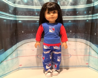 NY RANGERS ! 18 Inch Doll Clothes ,Handmade , Fits  All  18 Inch  Dolls, 2 PC Outfit