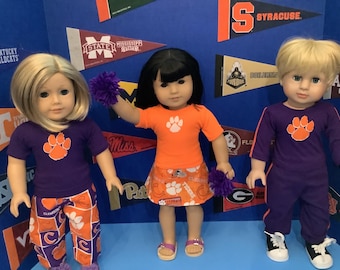 Clemson University, Tigers! 18 Inch Doll Clothes,Handmade ,Fits All 18 Inch Dolls , 2pc College Football Outfit