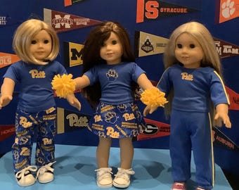 University of Pittsburgh ,PANTHERS ! 18 Inch Doll Clothes ,Handmade , Fits All 18 Inch Dolls ,2 PC College Football Outfit
