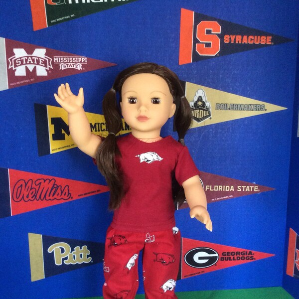 Arkansas ,RAZORBACKS ! 18 Inch Doll Clothes ,Handmade ,Fits All 18 Inch Dolls ,2 PC College Football Outfit