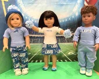 Detroit LIONS! Outfits! 18in Doll Clothes, Handmade, Fits all 18 inch dolls