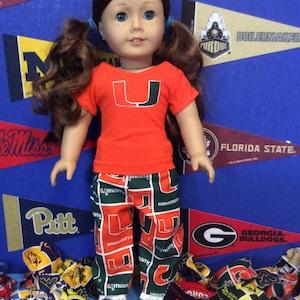 University of Miami ,HURRICANES ! 18 Inch  Doll Clothes ,Handmade ,Fits All 18 Inch Dolls ,2pc College Football Outfit