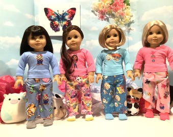 Character Print Pajamas! Handmade 18 inch Doll Clothes