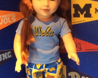 UCLA,BRUINS! 18 Inch Doll Clothes ,Handmade ,Fits All  18 Inch Dolls ,2pc College Football Outfit