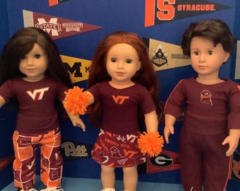 Virginia Tech HOKIES 18 Inch Doll Clothes, College Football Outfit