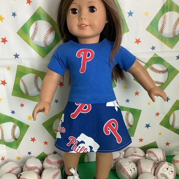 Baseball Outfit, Philadelphia Phillies, Skirt And Top. 18 Inch Doll Clothes,Handmade