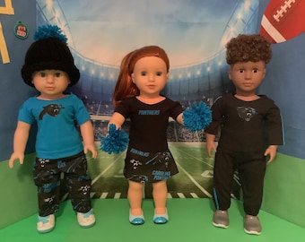 Carolina Panthers 18 Inch Doll Clothes, Handmade Game Day Outfit