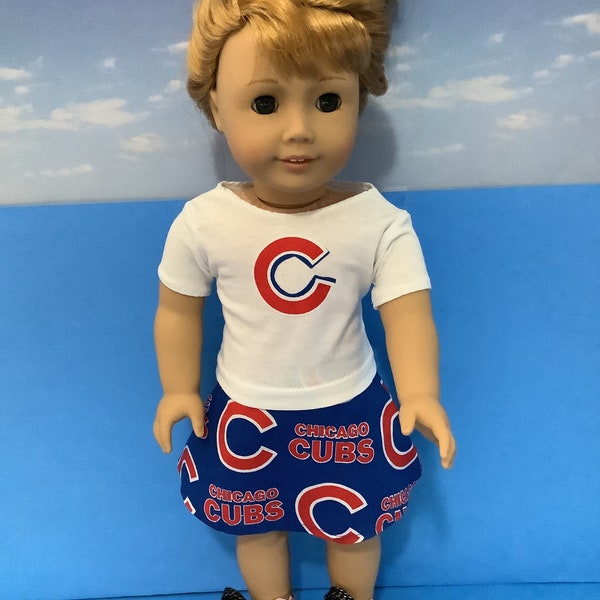 Baseball Outfit, Chicago Cubs, Skirt And Top. 18 Inch Doll Clothes,Handmade