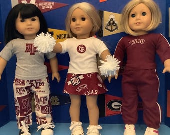 Texas A&M Aggies 18 Inch Doll Football Outfit, Handmade Cheerleader Set