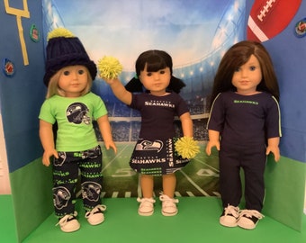 Seattle Seahawks 18 Inch Doll Clothes, Handmade Game Day Outfit