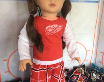 Detroit  RED WINGS !,Handmade 18 Inch Doll Clothes  ,Fits All 18 inch dolls 2PC Outfit