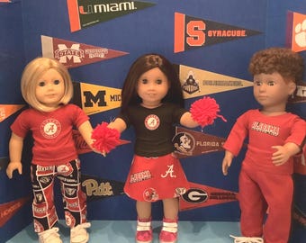 University of Alabama,CRIMSON TIDE! 18 Inch Doll Clothes ,Handmade ,Fits all 18 Inch  Dolls ,2pc College Football Outfit